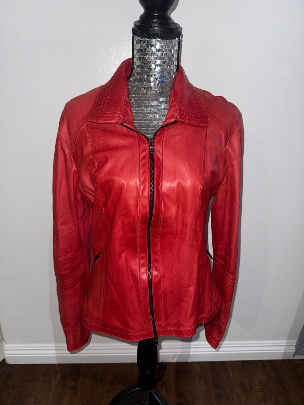 Vera Pelle Red Leather Zip-Front Jacket